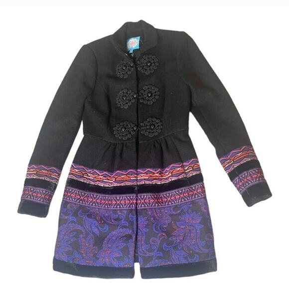 Anthropologie Plenty Tracy Reese Loma Stitched Embroidered Wool Blend‎ Coat 6 - Picture 2 of 16